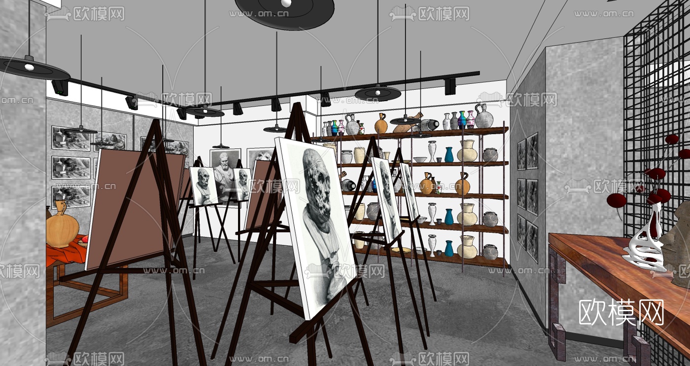 工业风画室su模型下载（渲染图1）