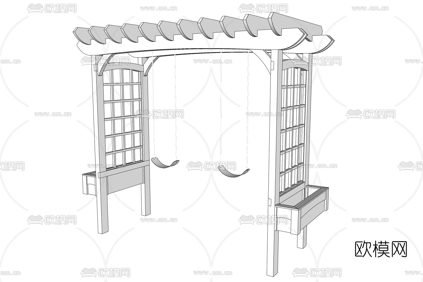 新中式秋千免费su模型下载