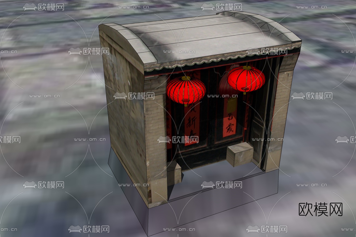 新中式门头免费su模型下载