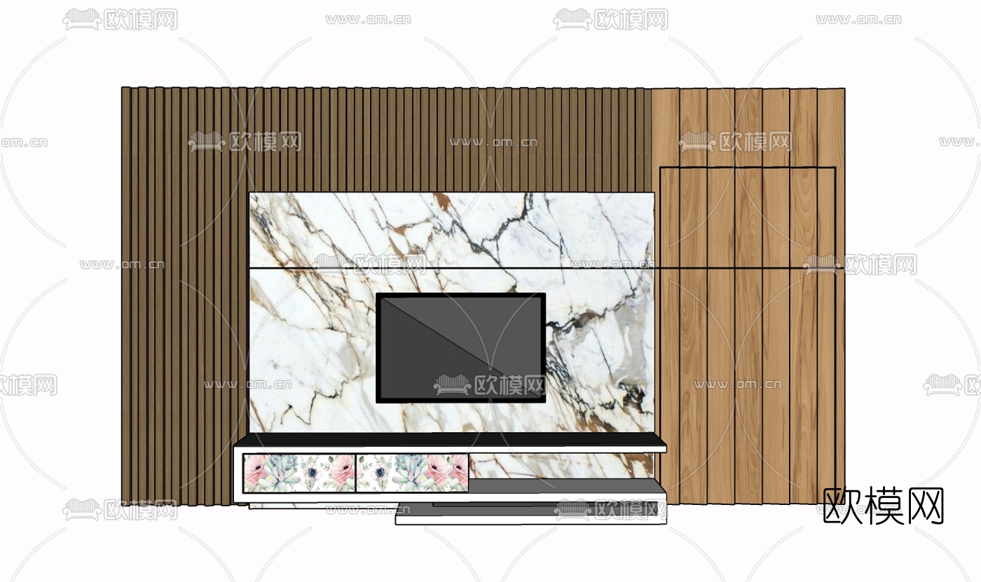 现代实木电视柜免费su模型下载