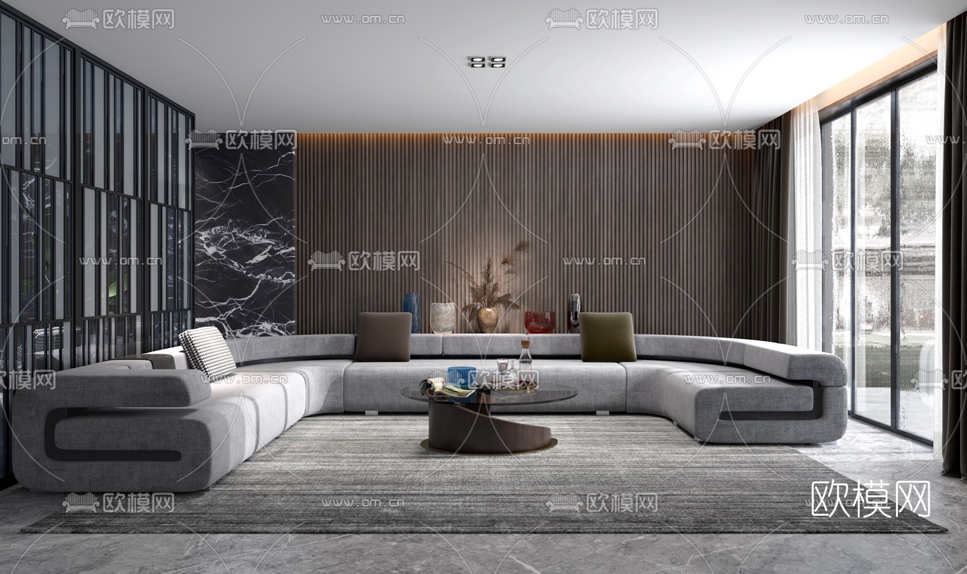 现代客厅沙发组合3d模型下载（渲染图3）
