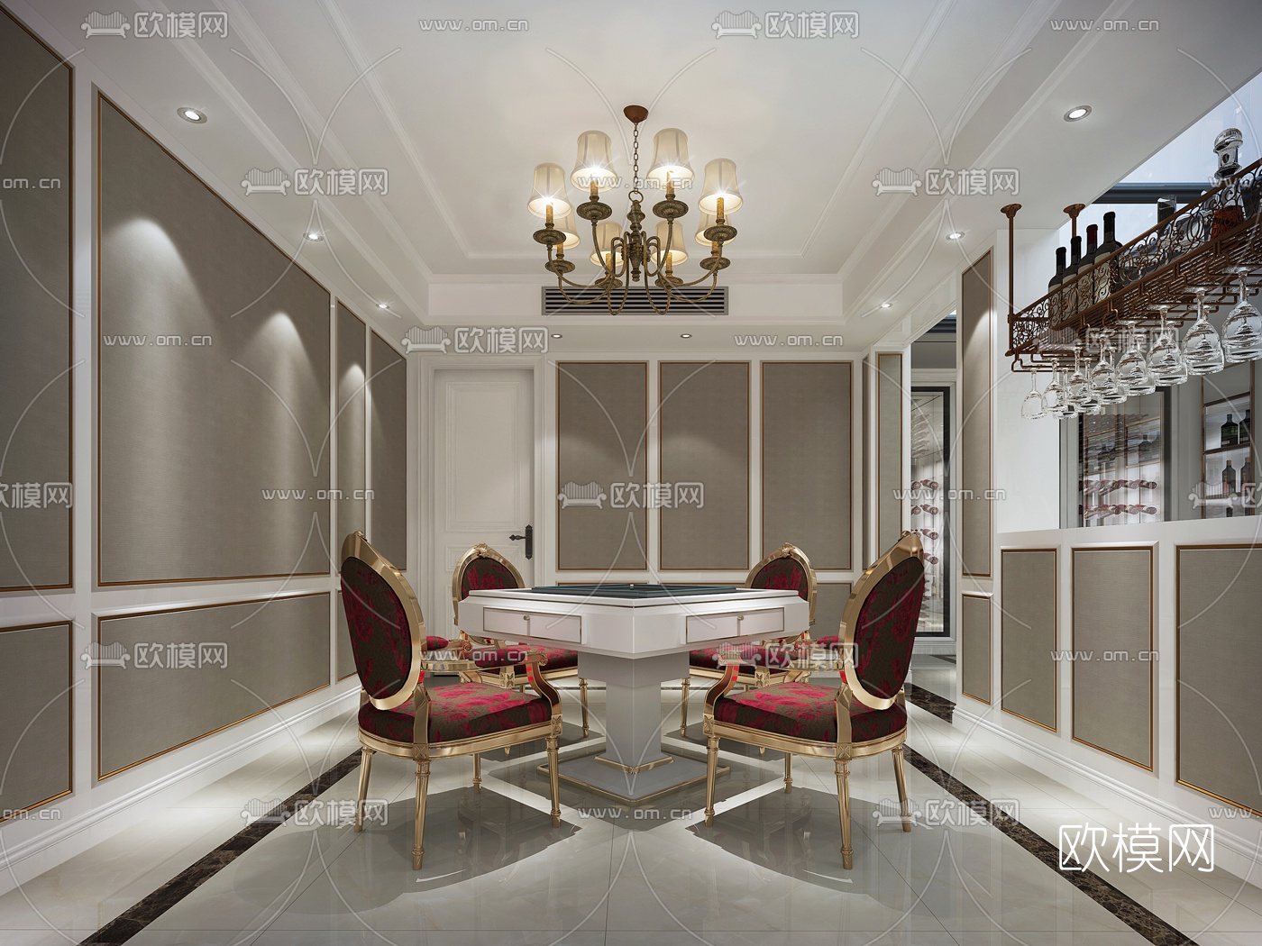 欧式棋牌室免费3d模型下载