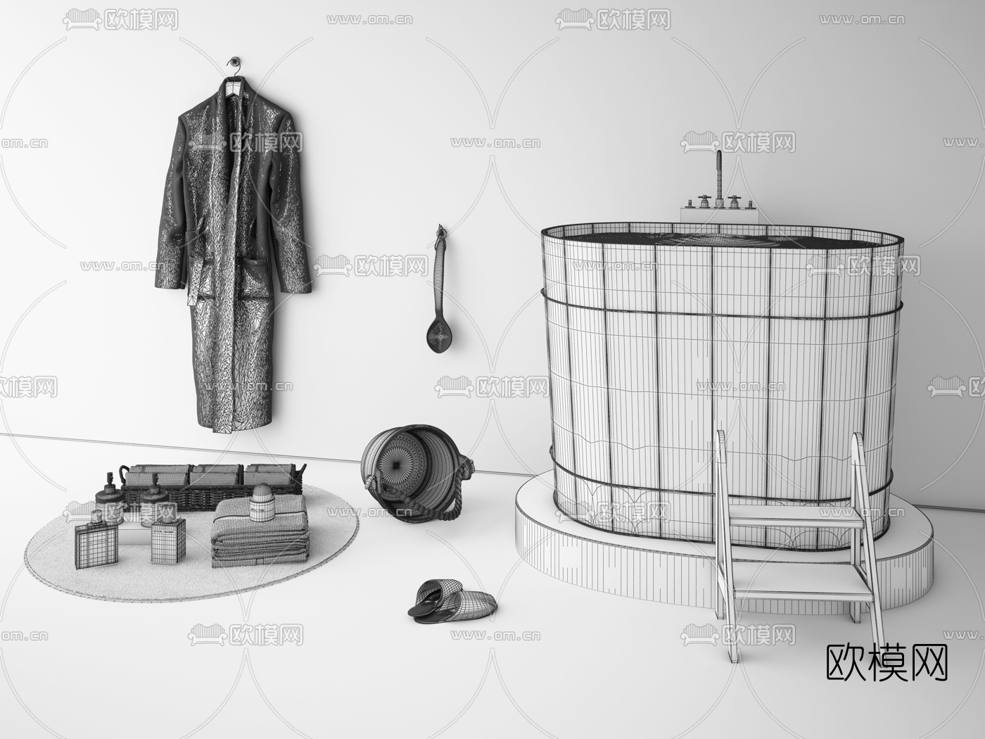 北欧浴缸浴室小件组合3d模型下载（渲染图4）