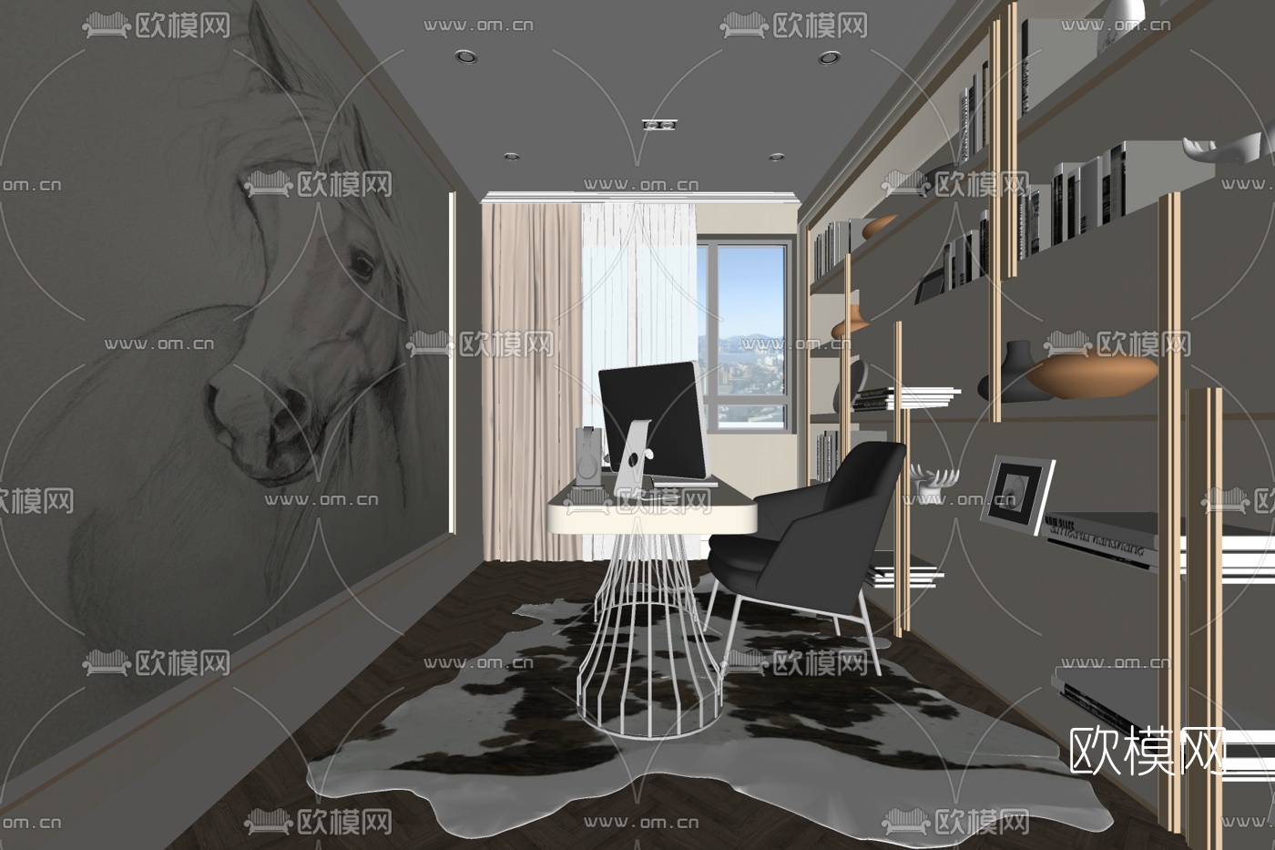 现代书房免费su模型下载