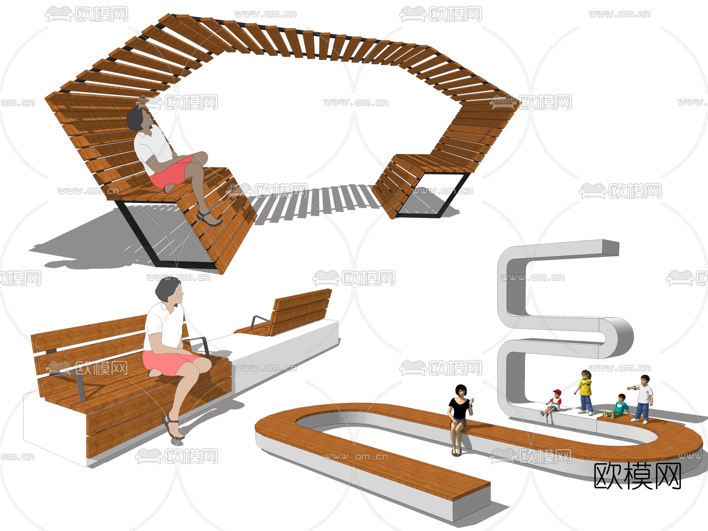 现代创意公园广场景观座椅su模型下载（渲染图1）