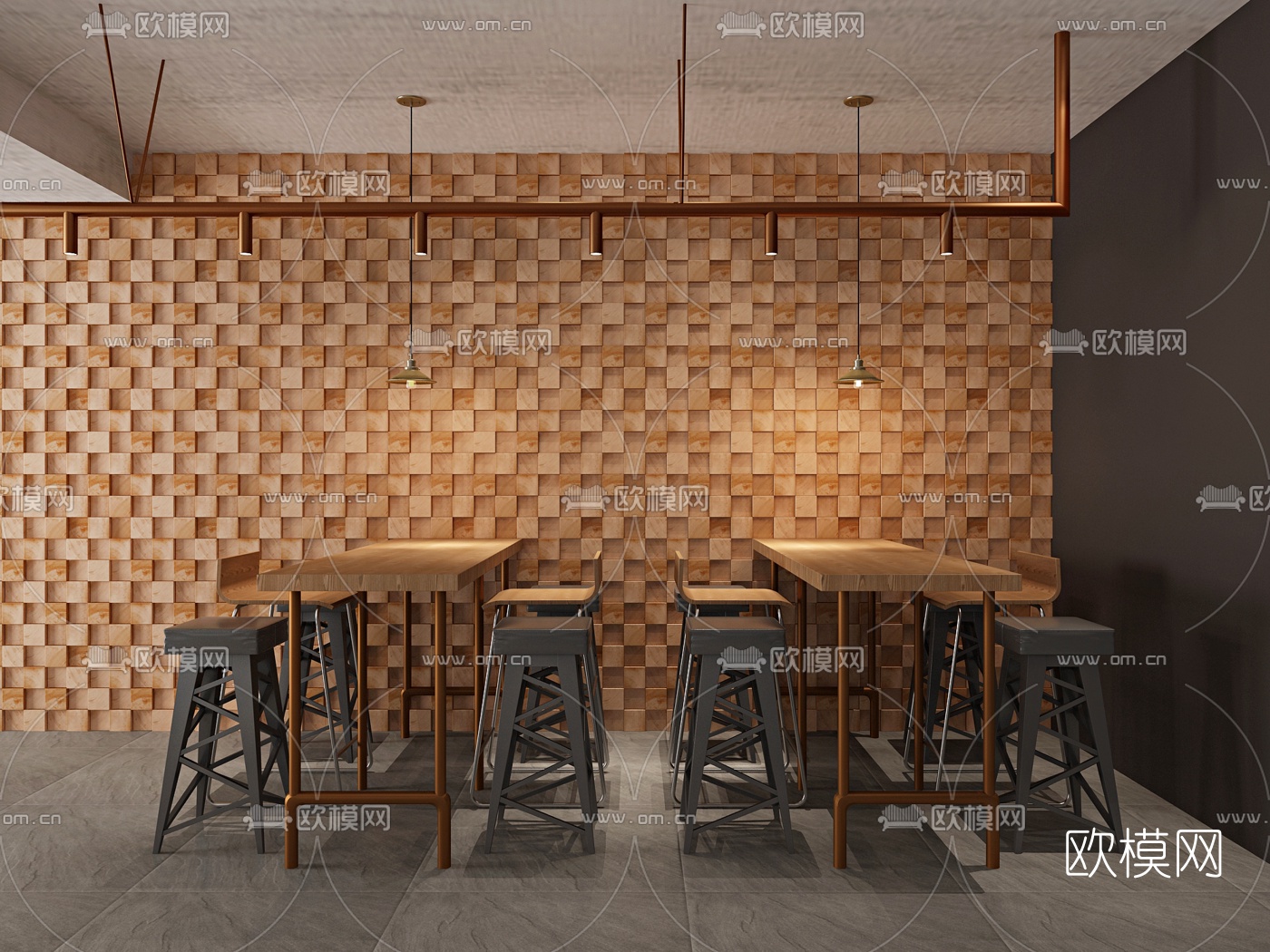 工业风原木餐桌椅3d模型下载