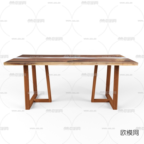 现代原木茶桌3d模型下载(渲染图2)
