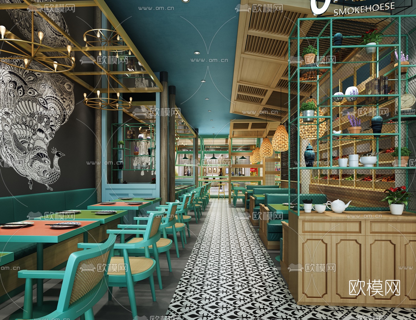 工业风自助餐厅3d模型