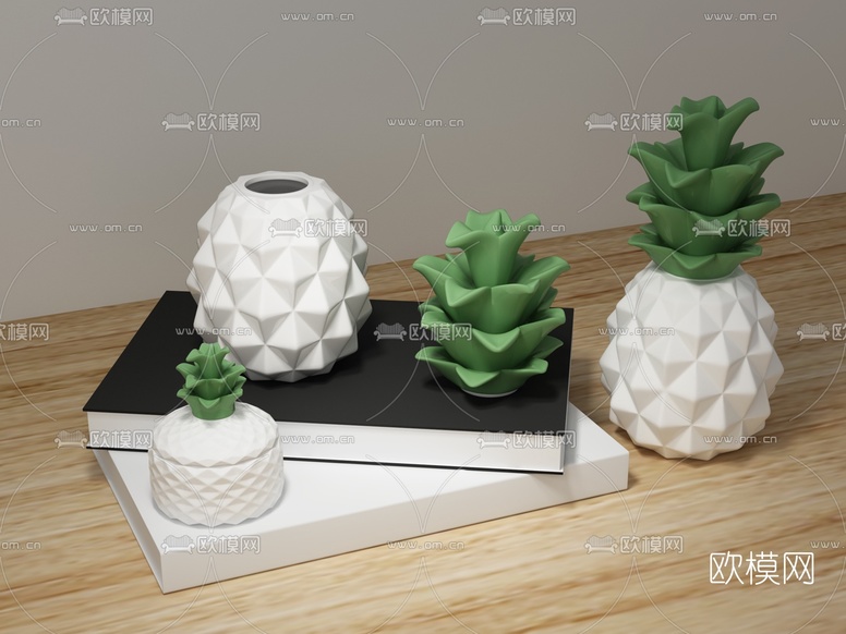 北欧菠萝饰品书籍摆件3d模型下载(渲染图2)