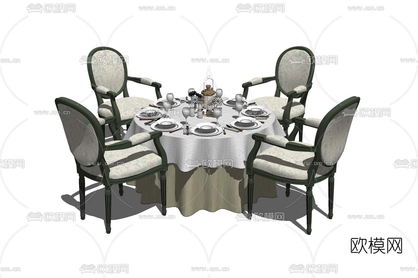 美式餐桌椅免费su模型下载