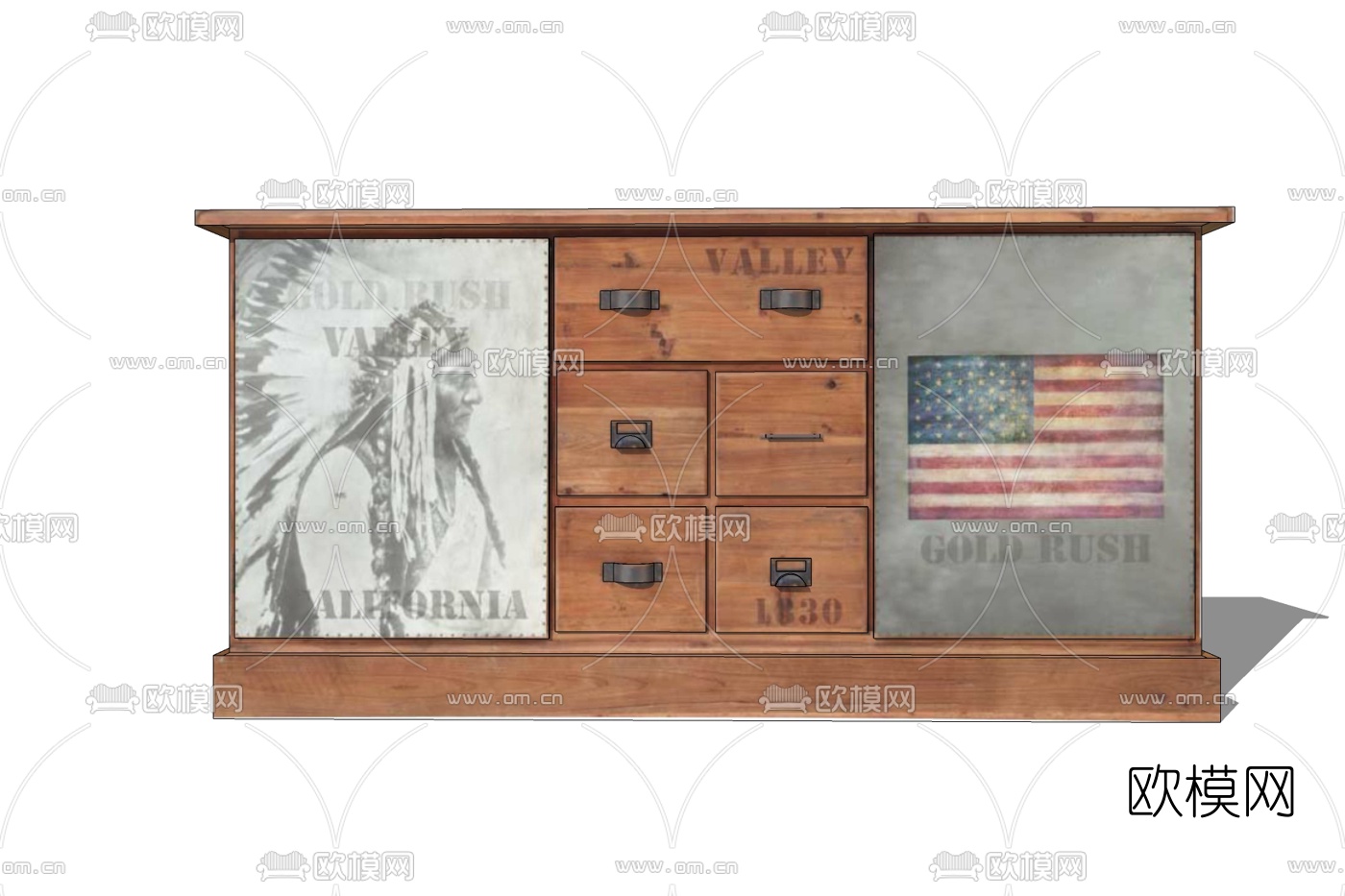 工业风实木边柜免费su模型下载