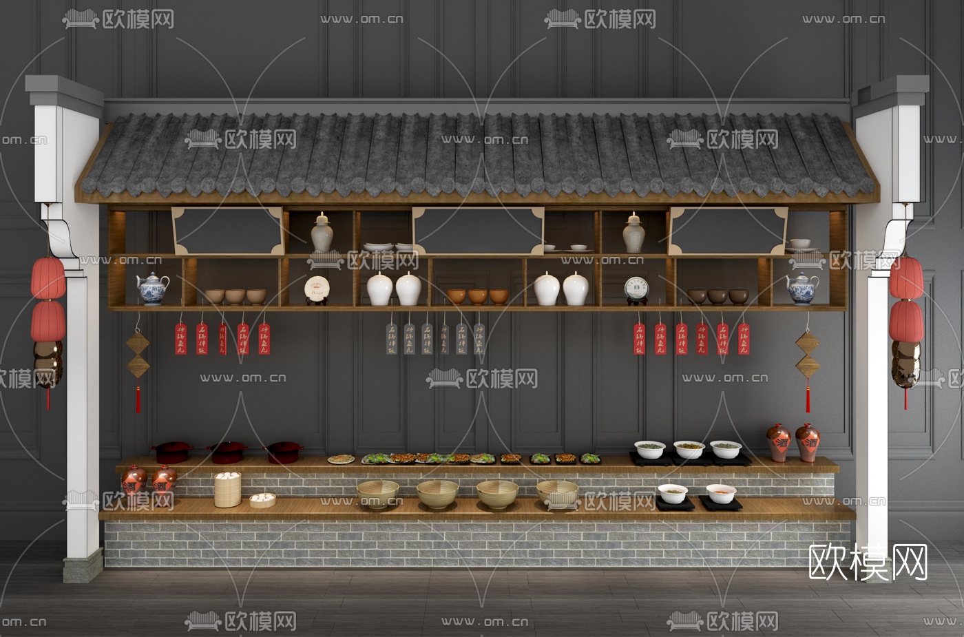 新中式屋顶屋檐构件组合3d模型下载（渲染图3）