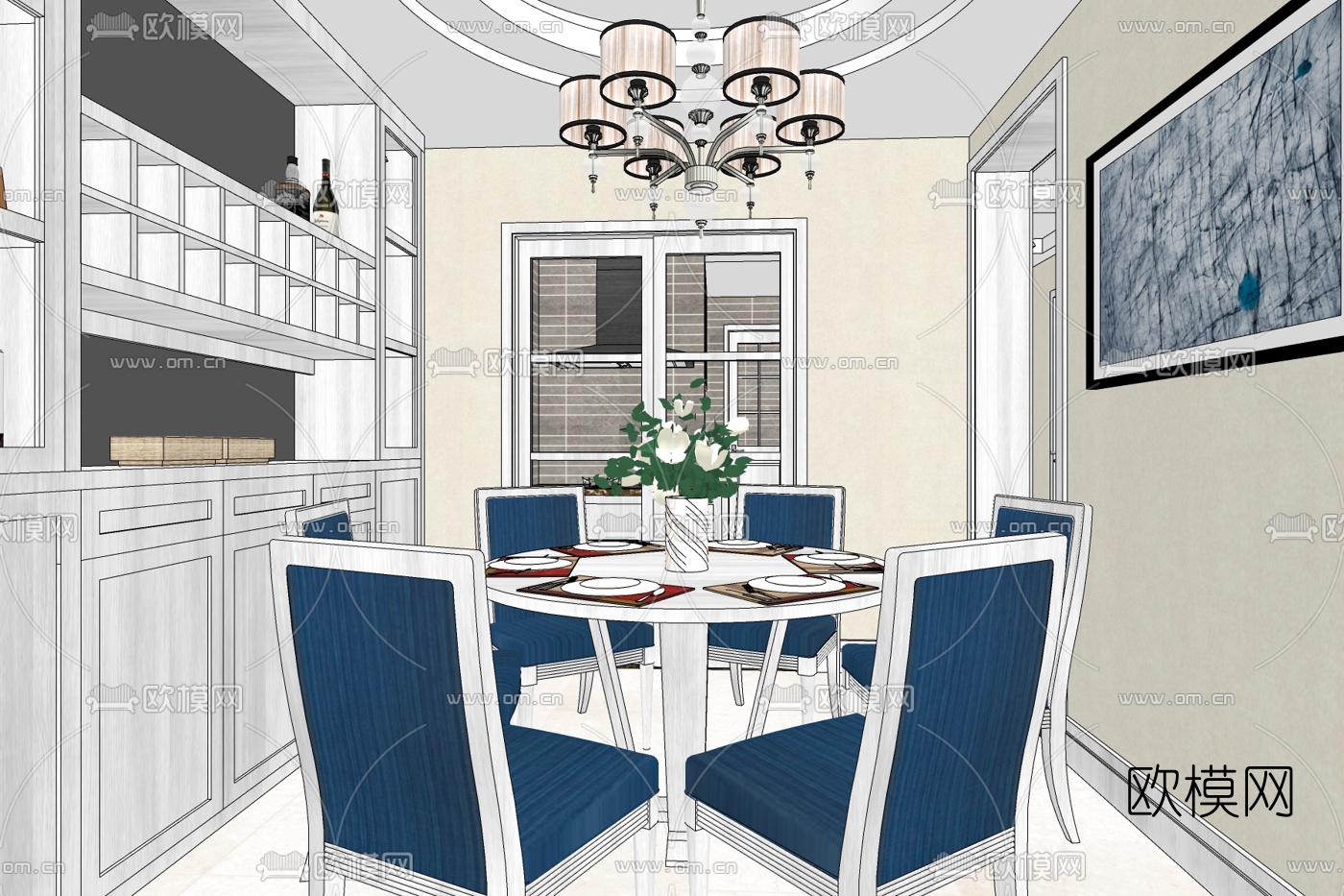 简欧餐厅su模型下载