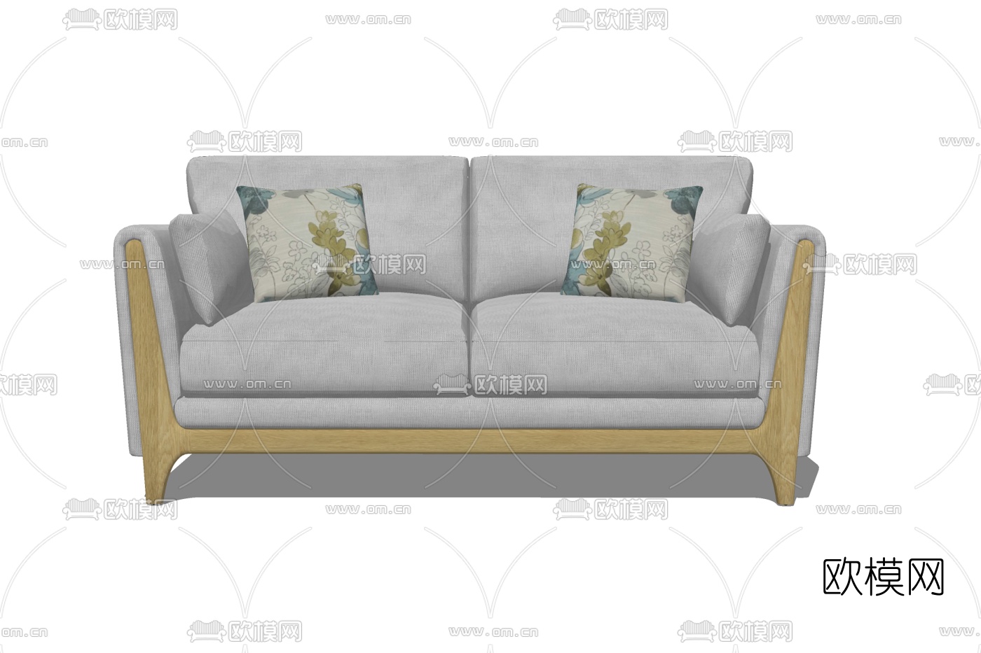 新中式布艺双人沙发免费su模型下载