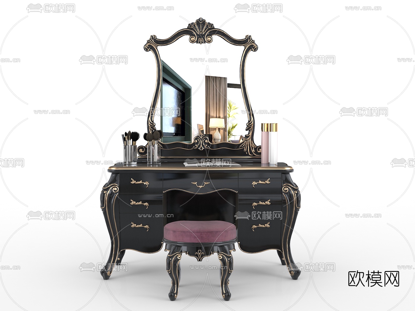 欧式古典梳妆台3d模型下载