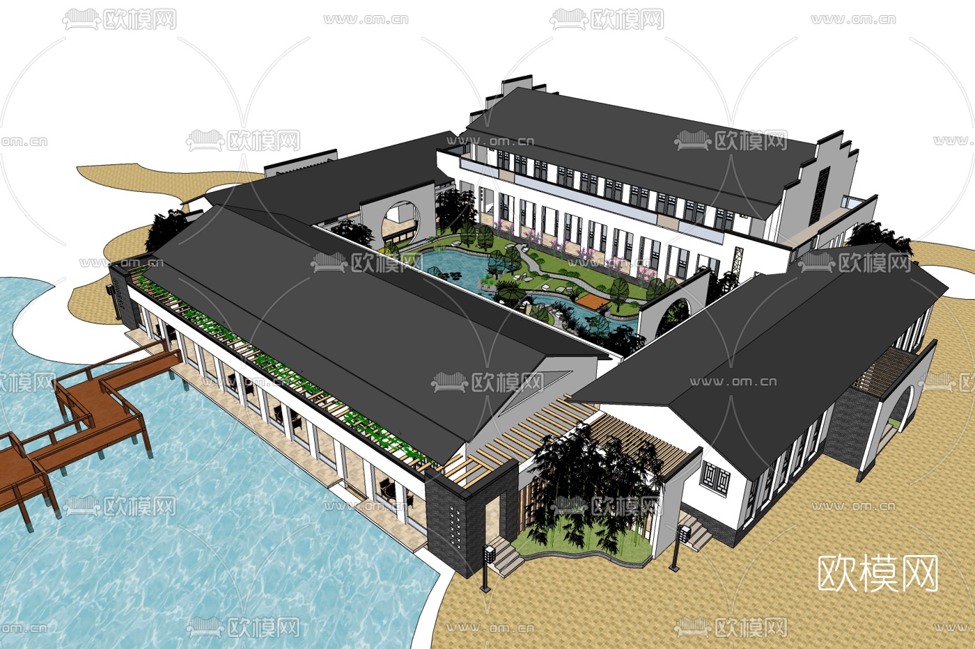 中式院子免费su模型下载
