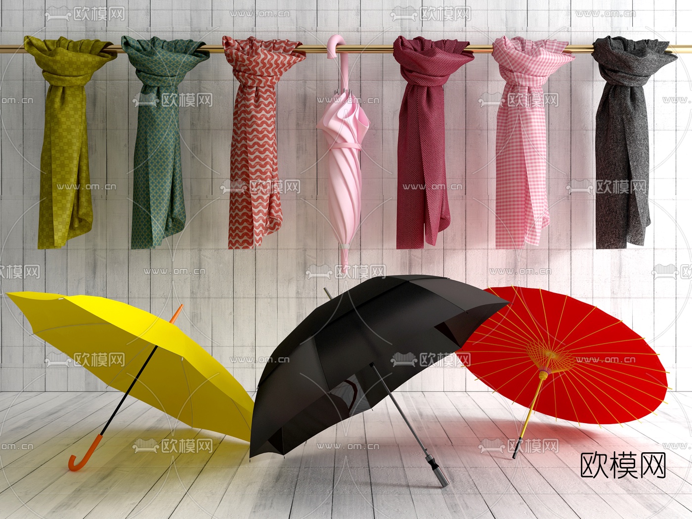 现代雨伞围巾组合3d模型