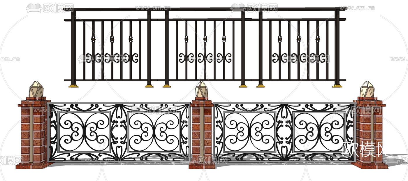 欧式铁艺护栏su模型下载