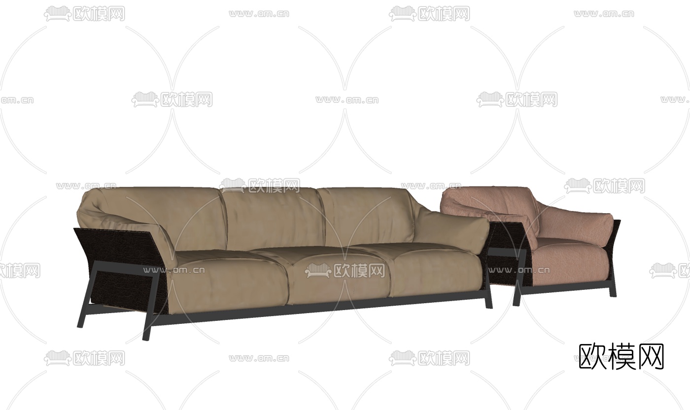 现代布艺多人沙发su模型下载
