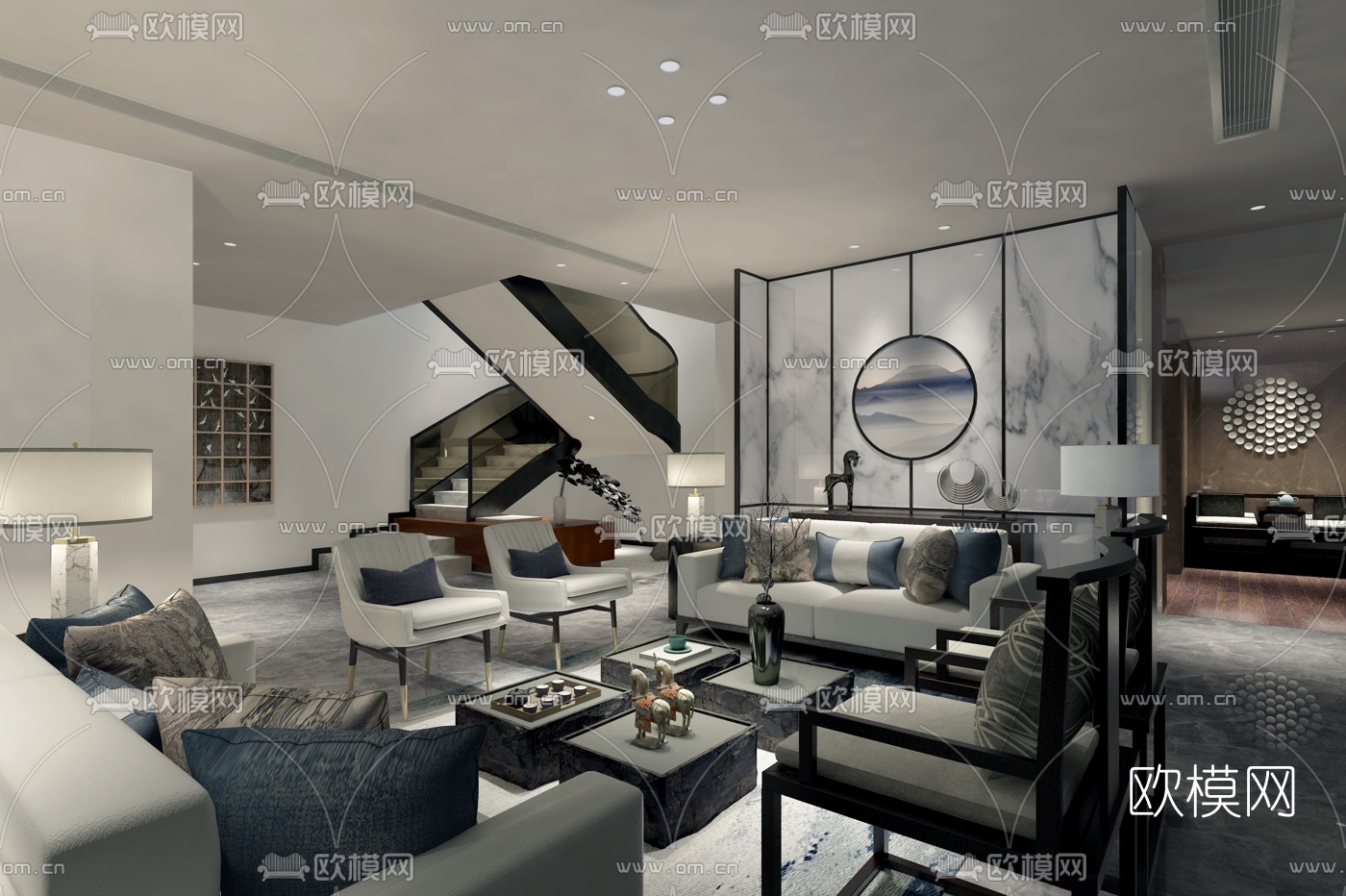 朗联设计 新中式客厅3d模型