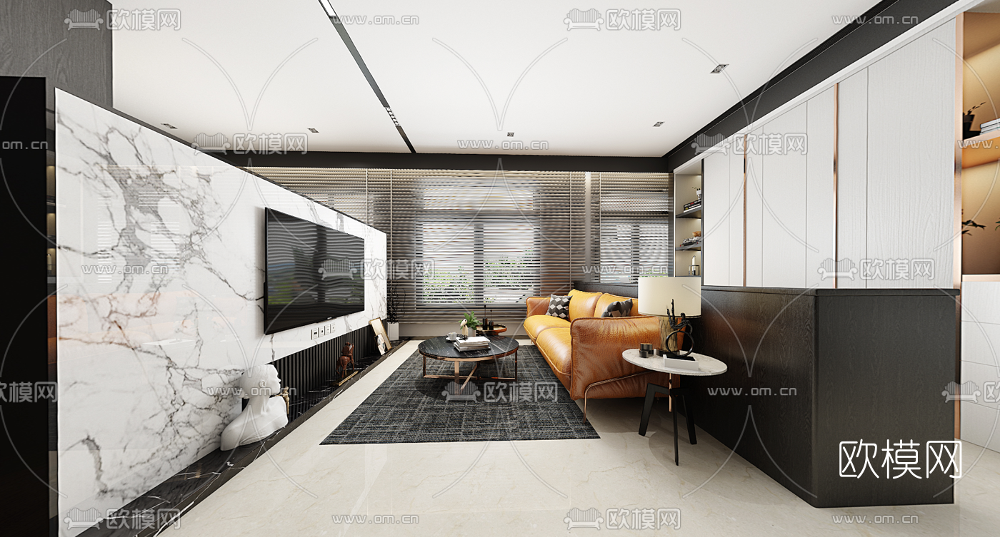 现代轻奢客厅餐厅vr全景3d模型