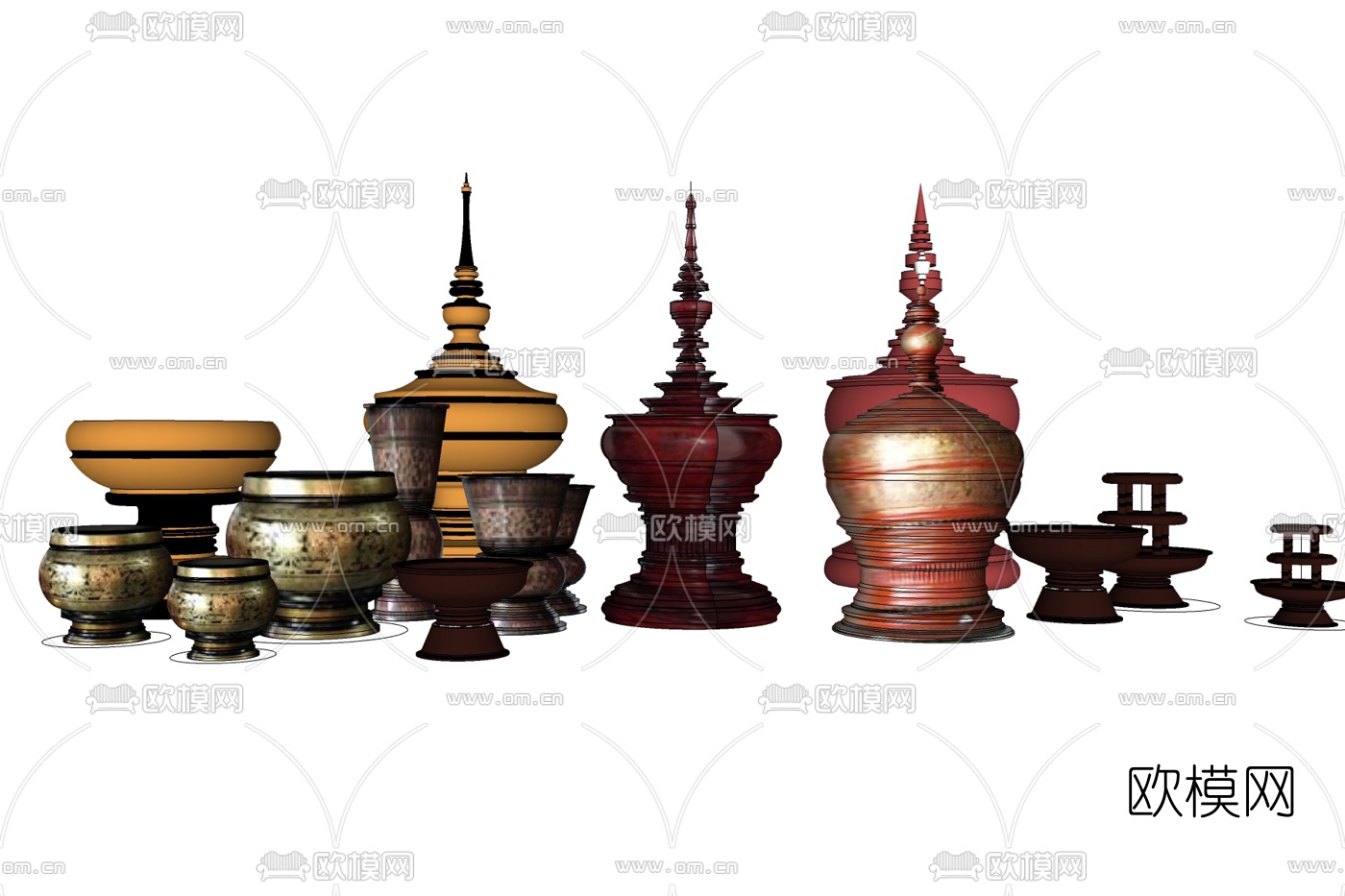 中式青铜鼎组合免费su模型下载
