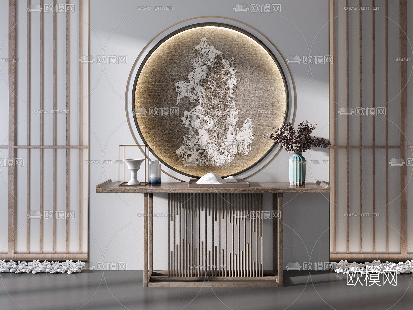 新中式长形端景条案3d模型