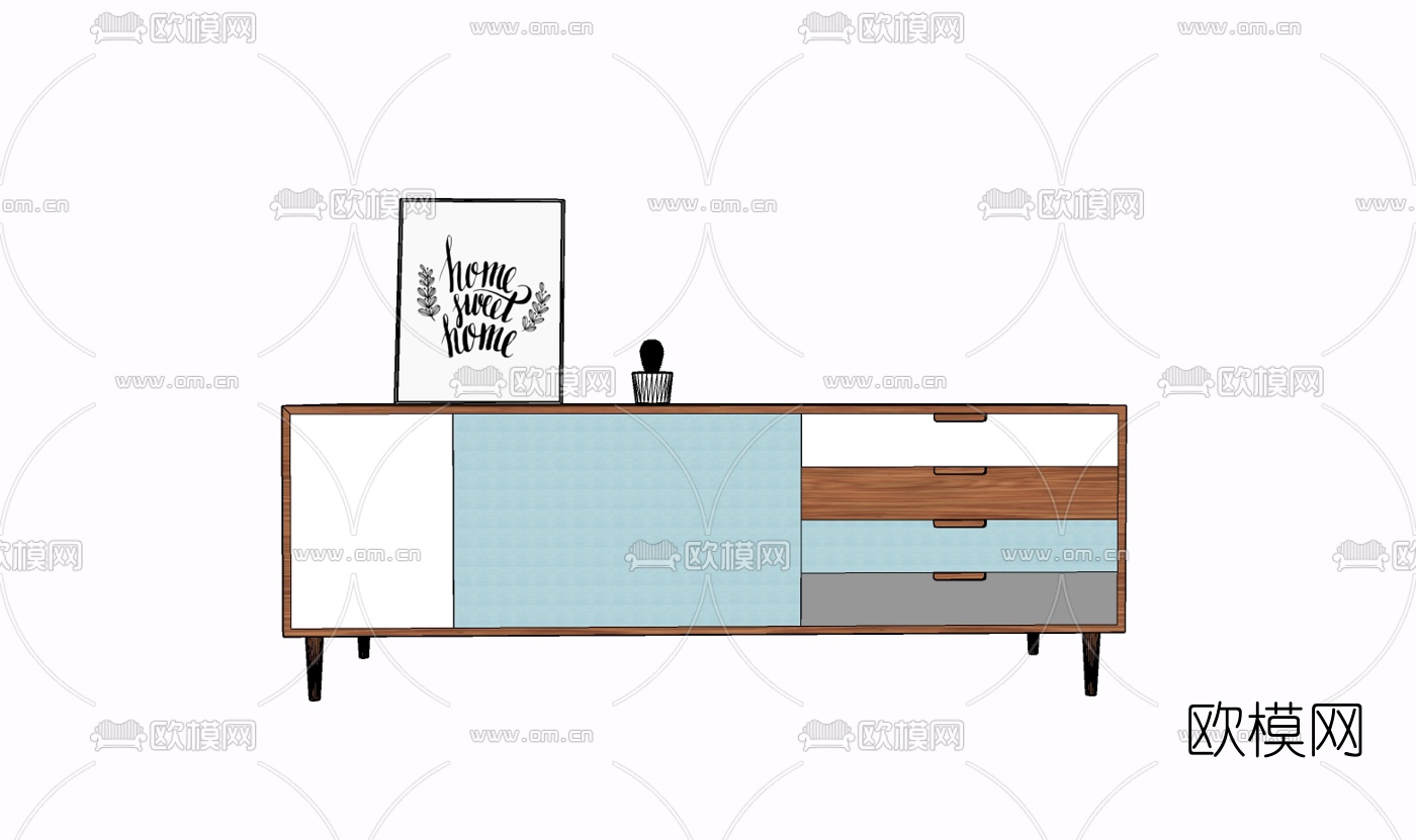 现代实木边柜免费su模型下载