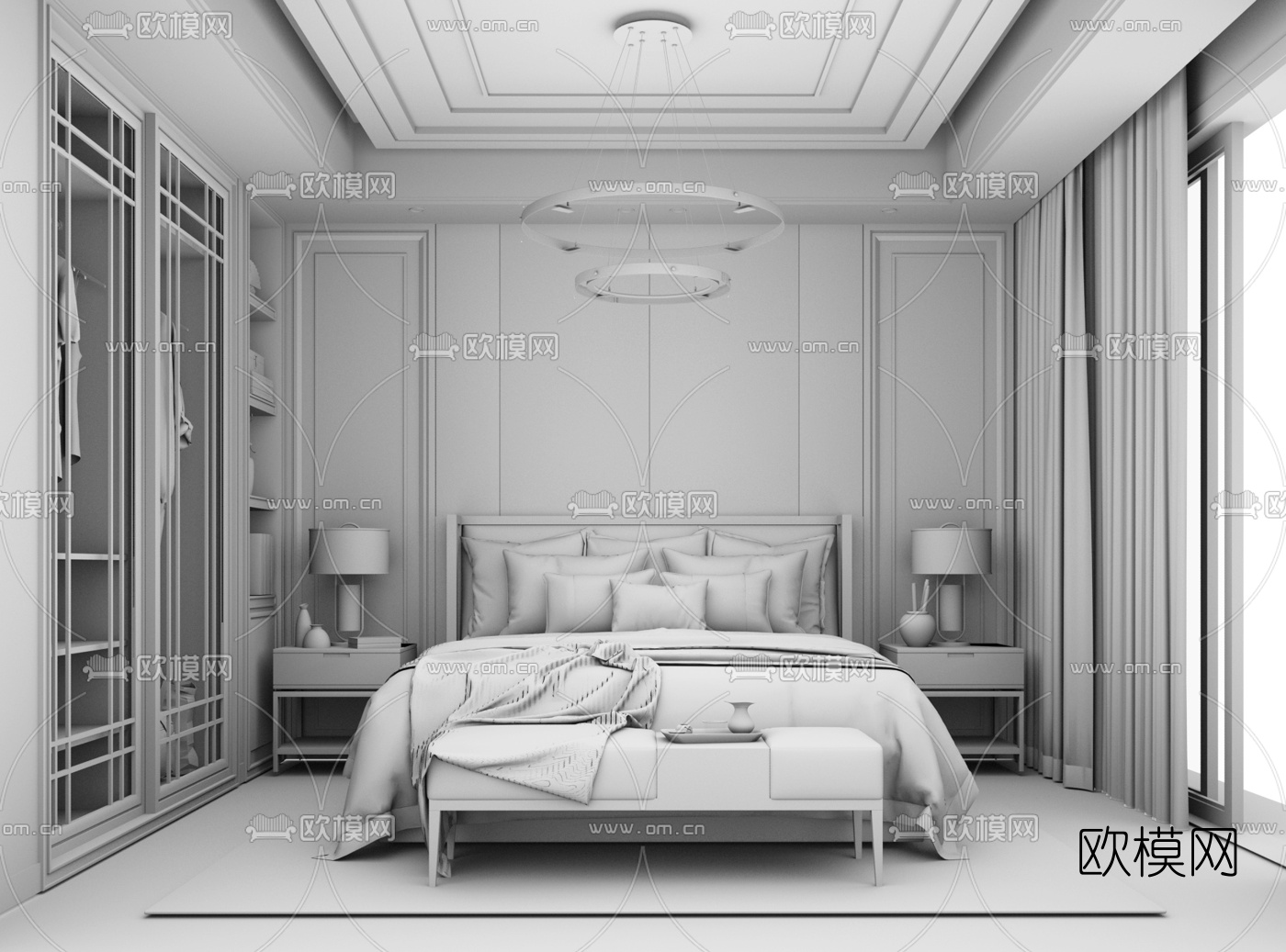 新中式轻奢卧室su模型