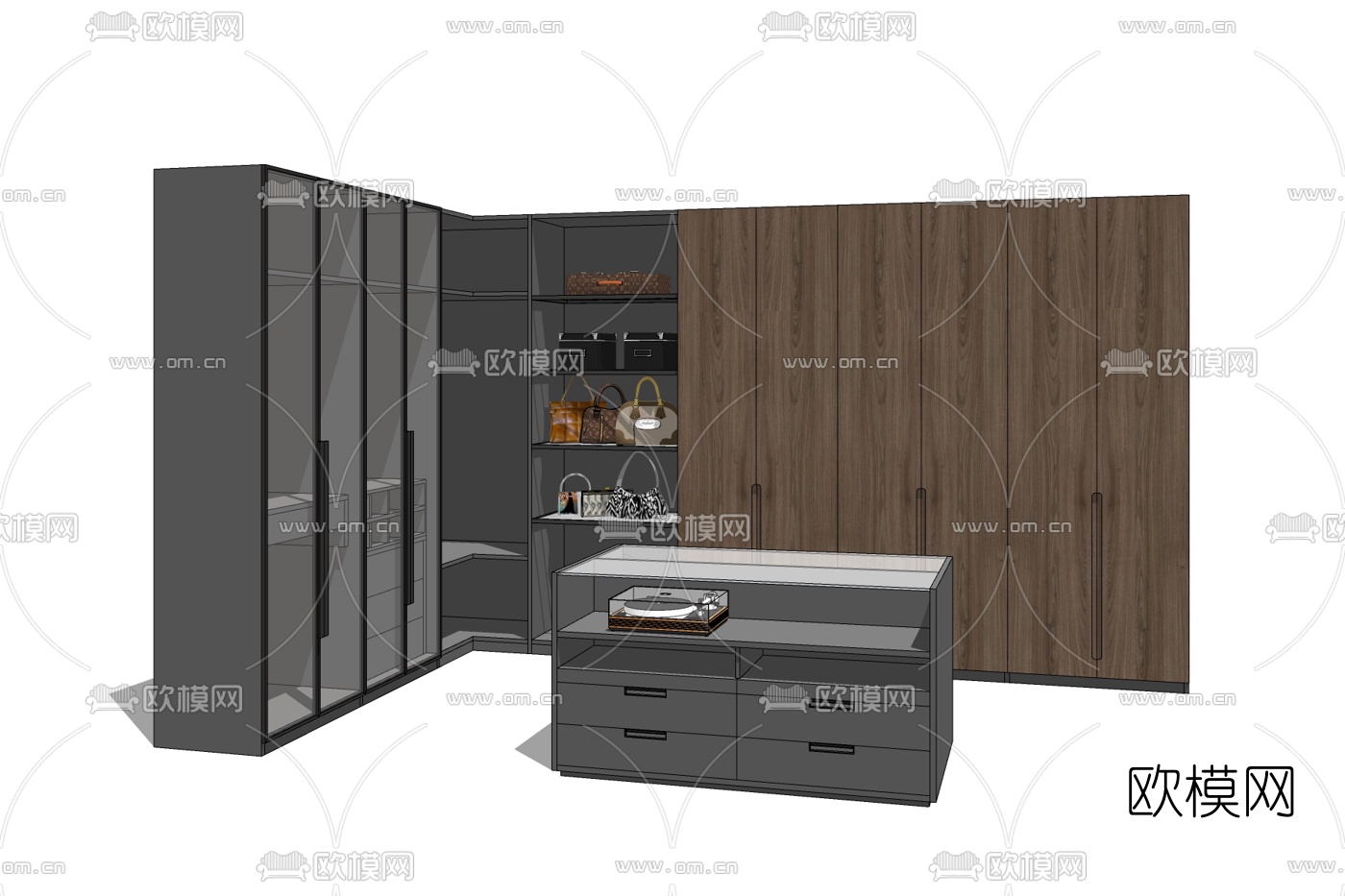 现代实木衣柜免费su模型下载