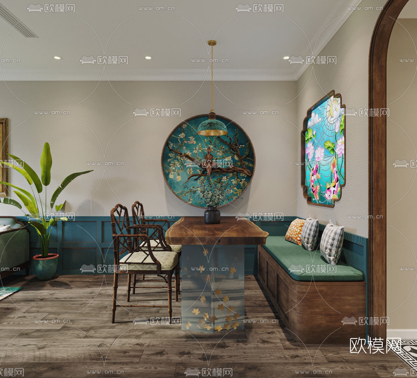 东南亚客厅餐厅3d模型下载（渲染图2）