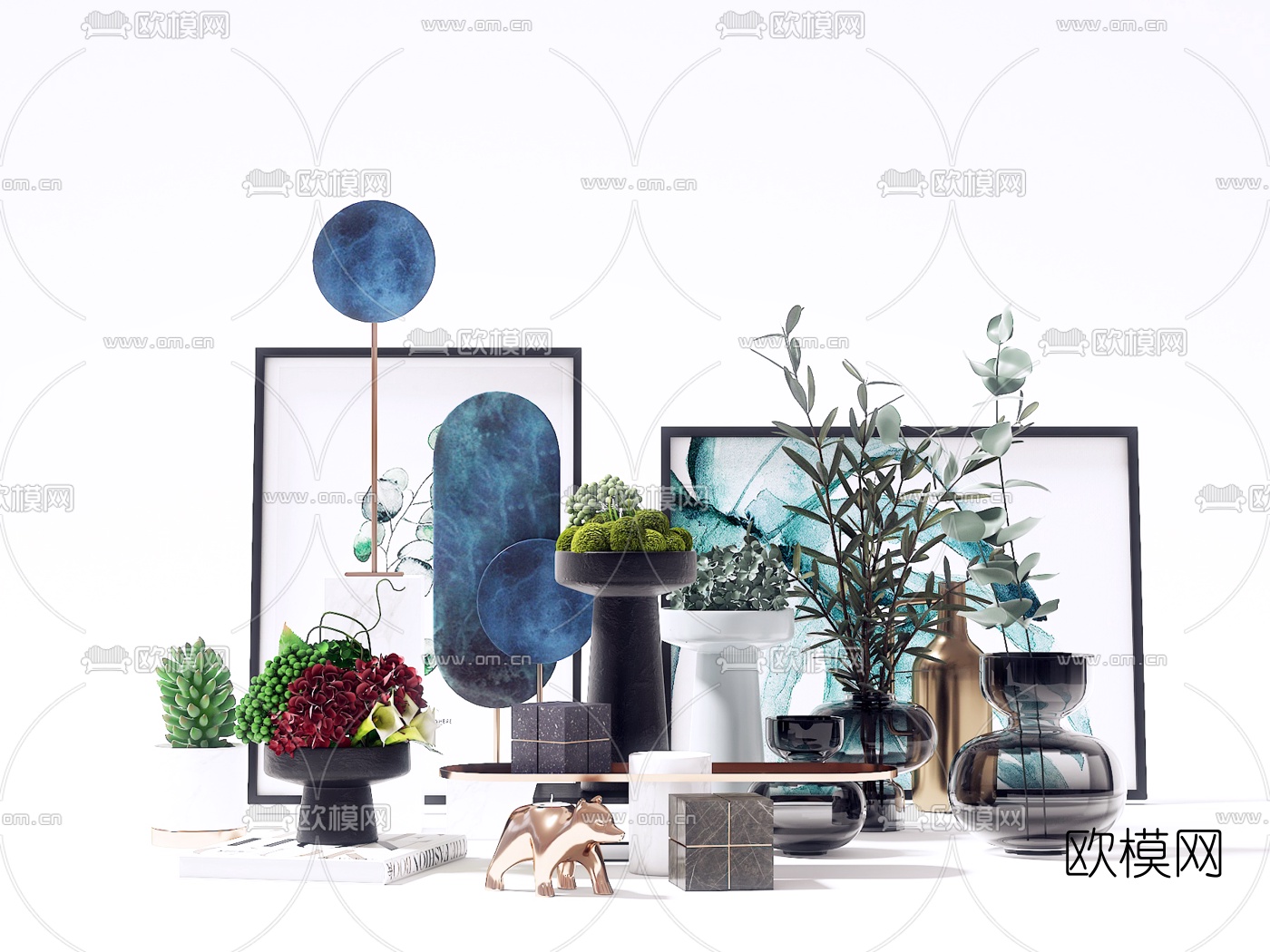 现代花瓶盆栽装饰画摆件3d模型