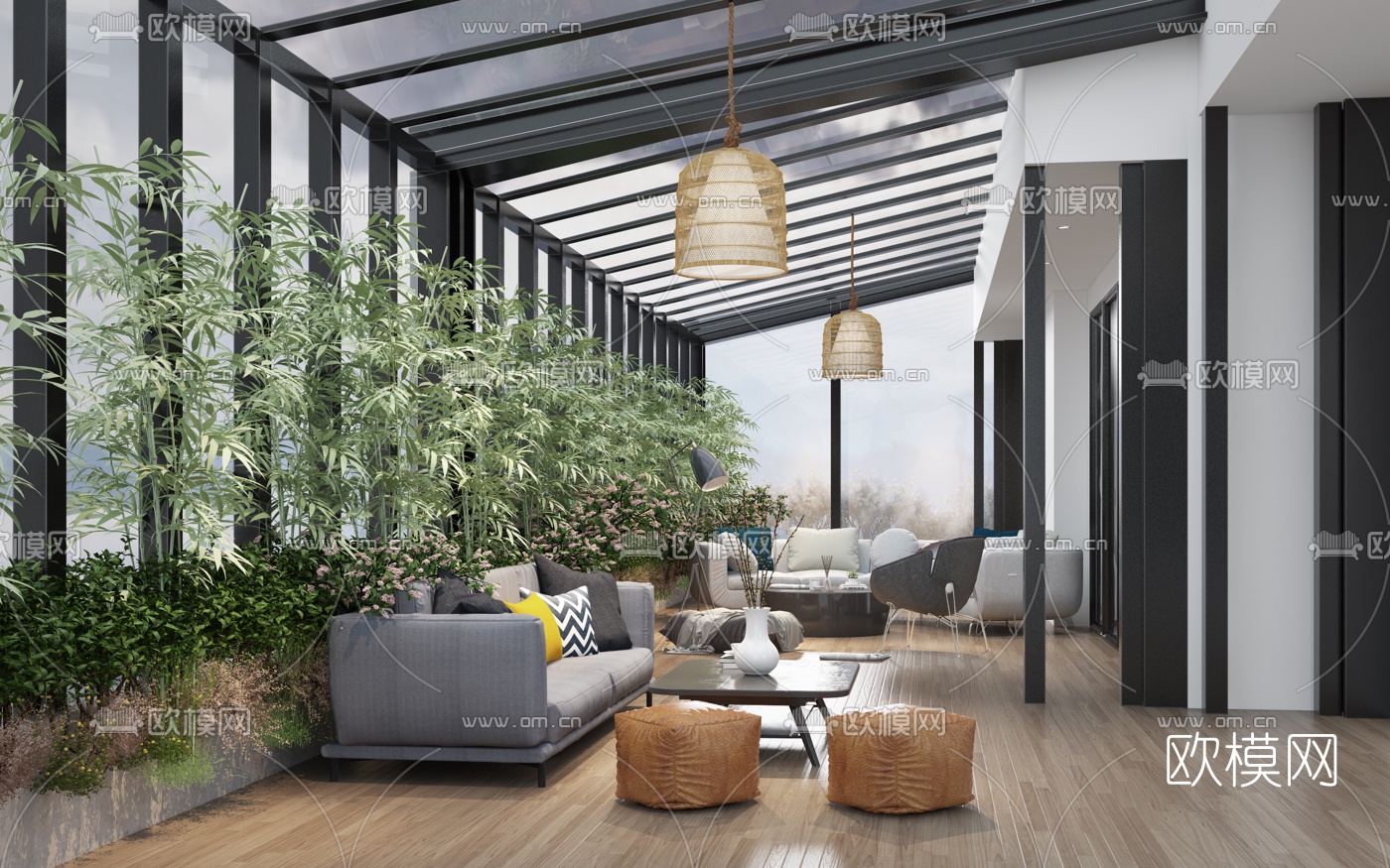 现代阳台休闲区3d模型下载