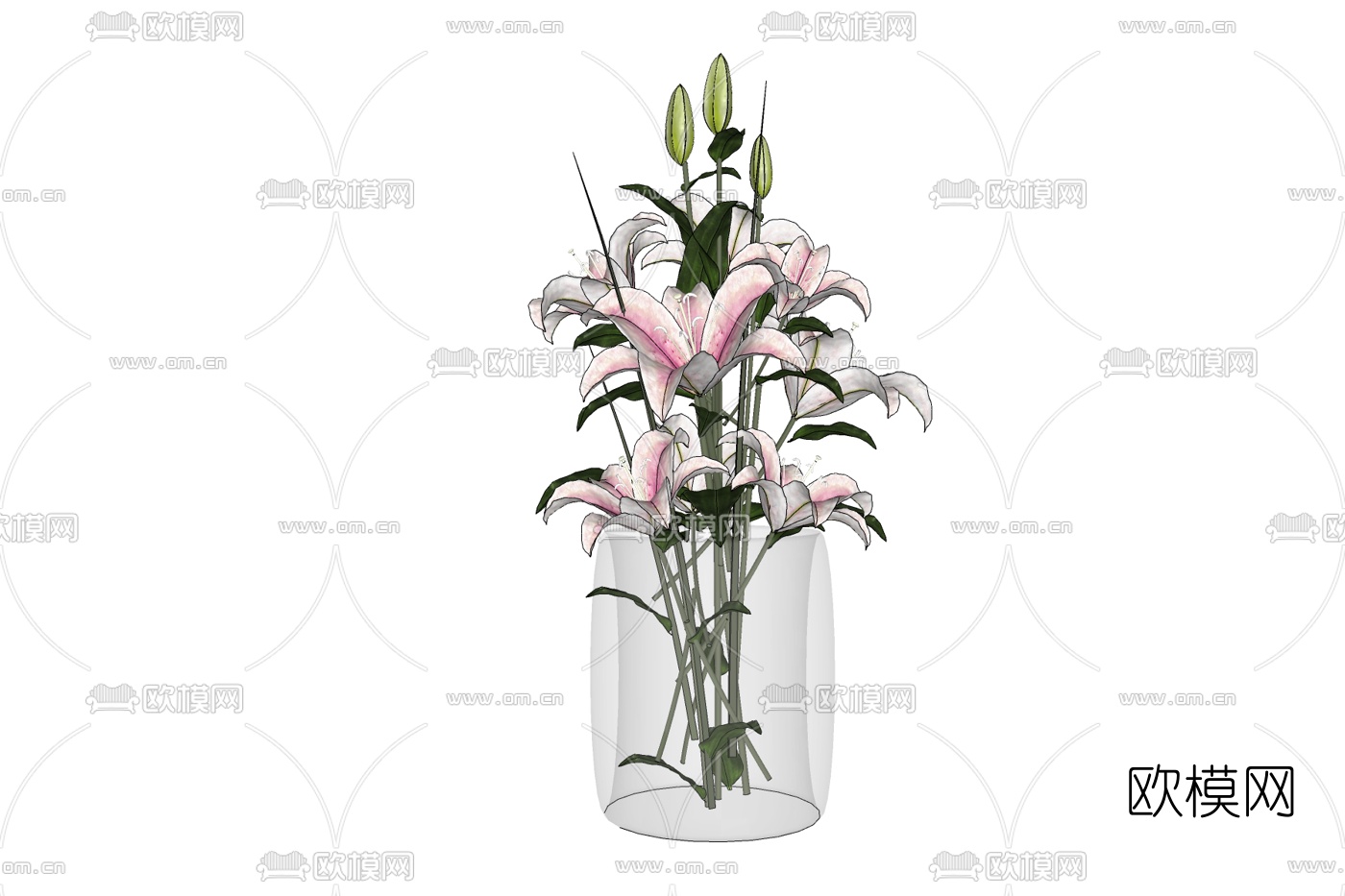 现代玻璃花瓶花卉免费su模型下载