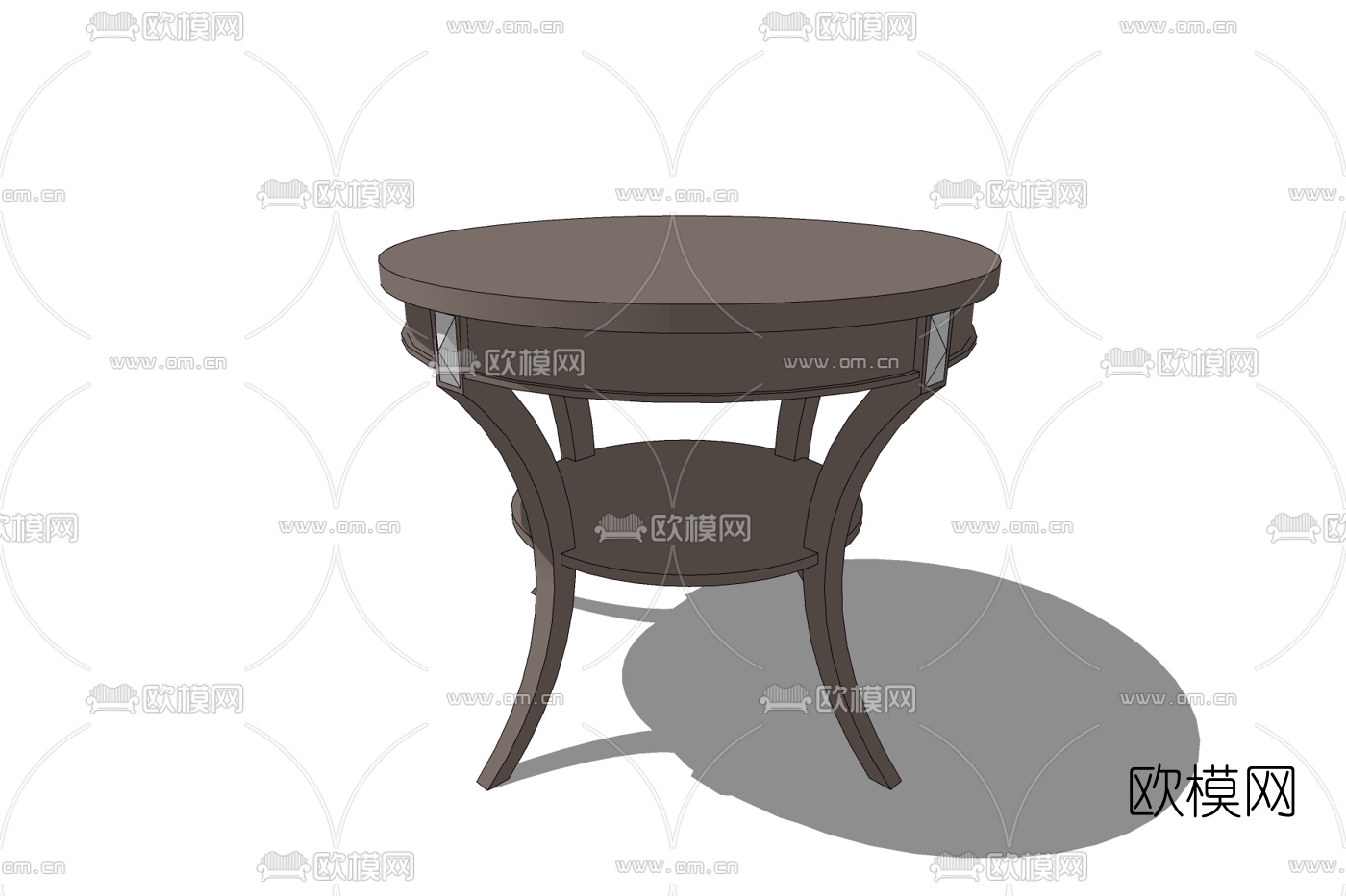 欧式实木圆形茶几免费su模型下载