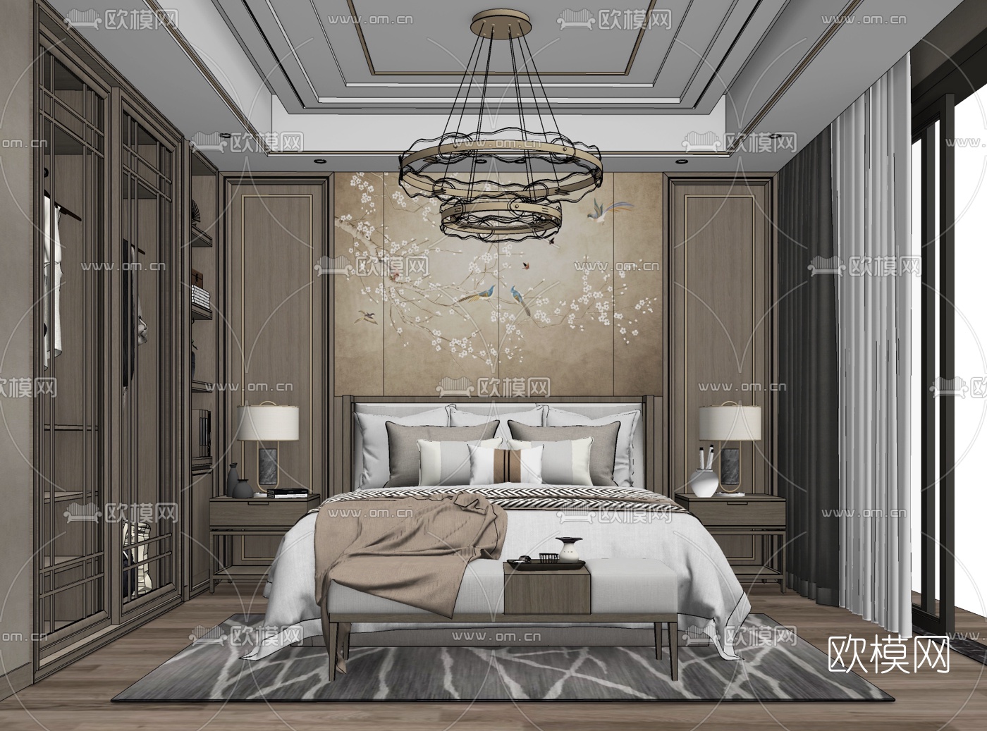 新中式轻奢卧室su模型
