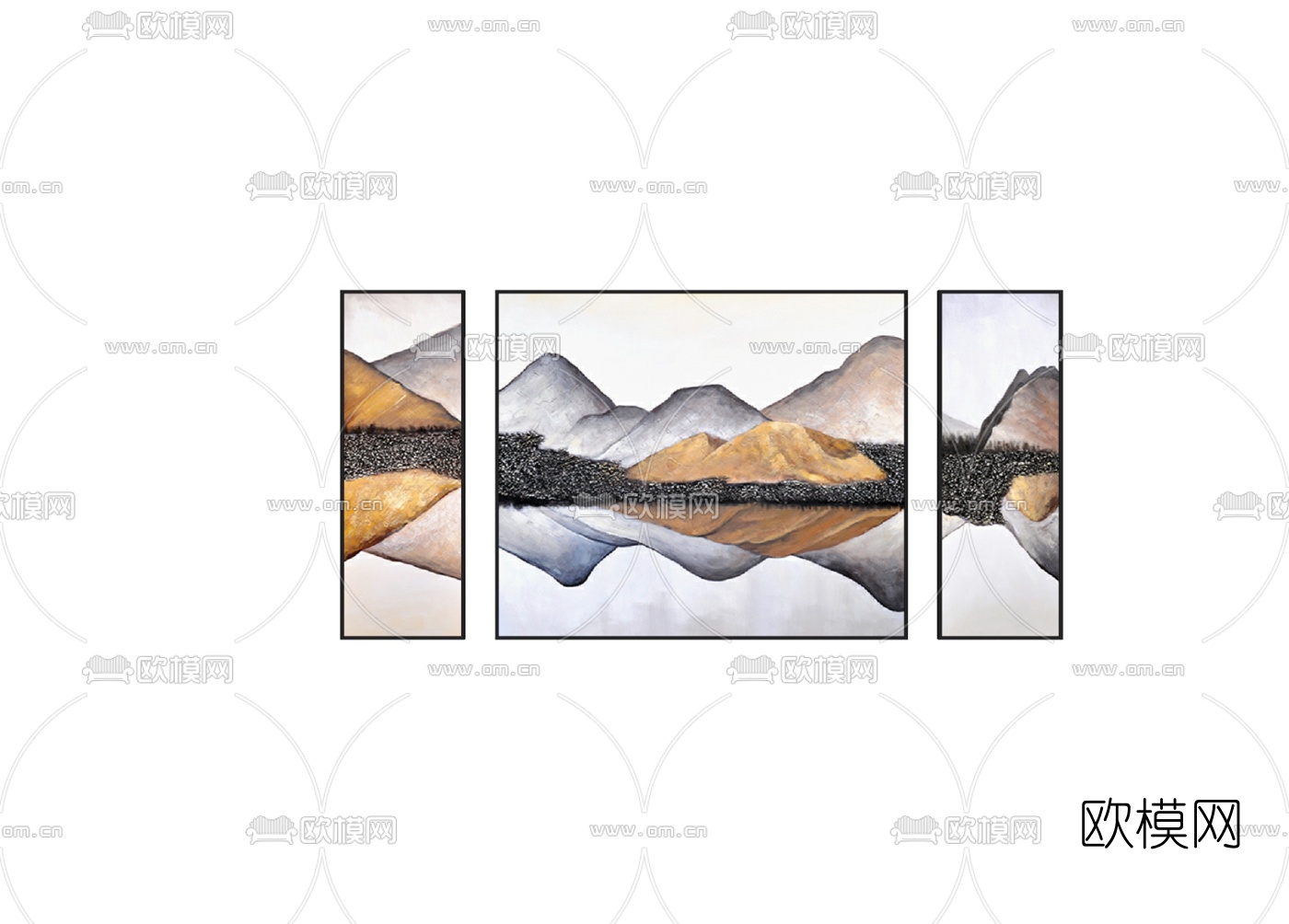 中式山水挂画免费su模型下载