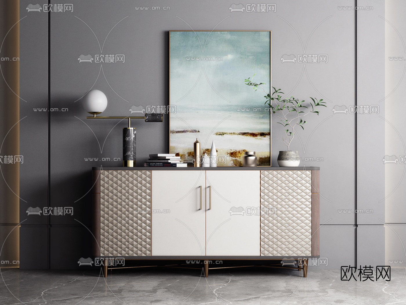 现代轻奢边柜3d模型