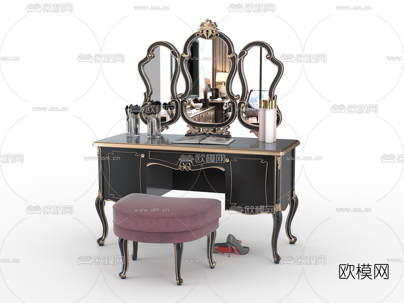 欧式古典烤漆梳妆台3d模型下载