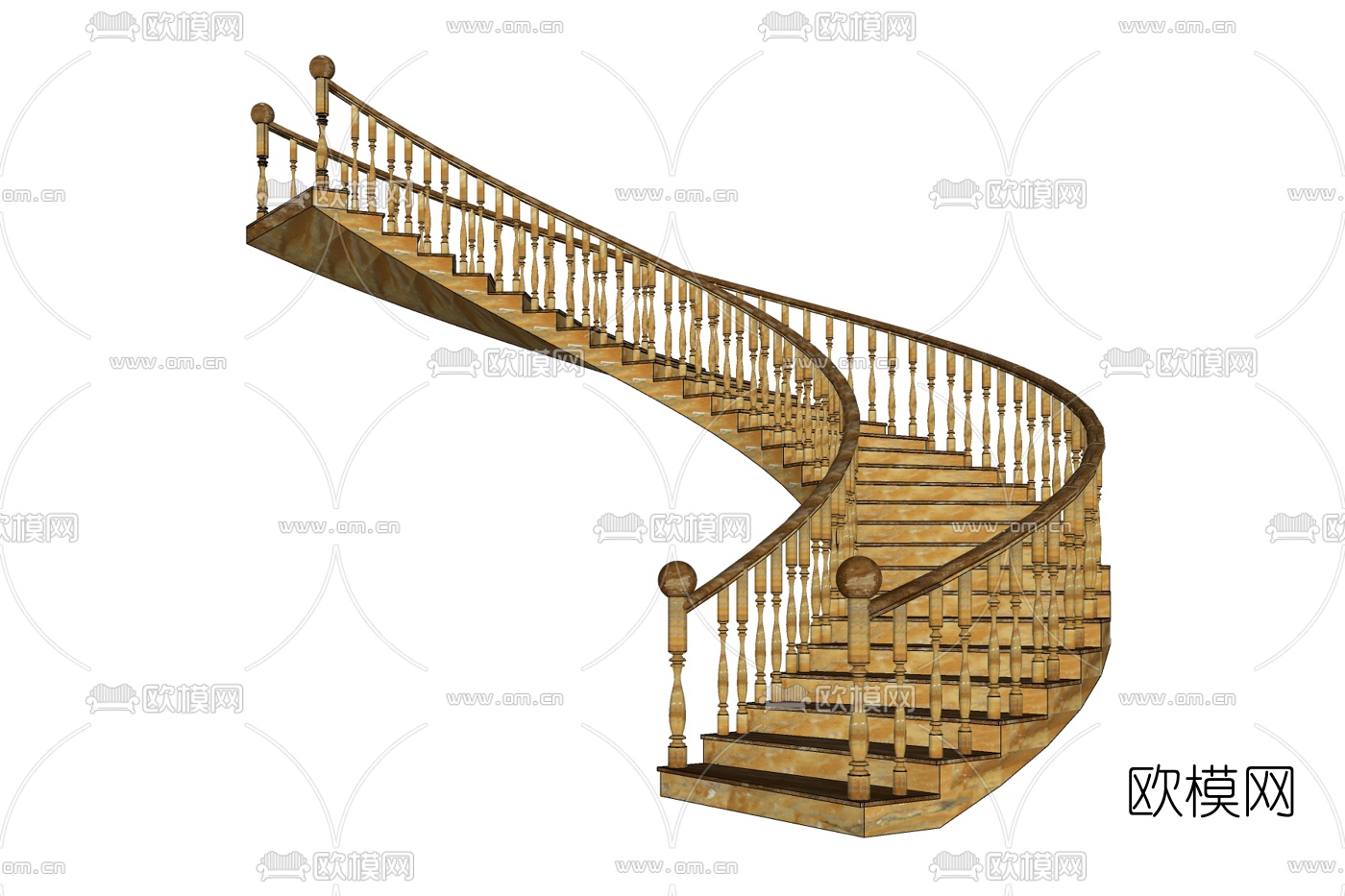 美式实木楼梯免费su模型