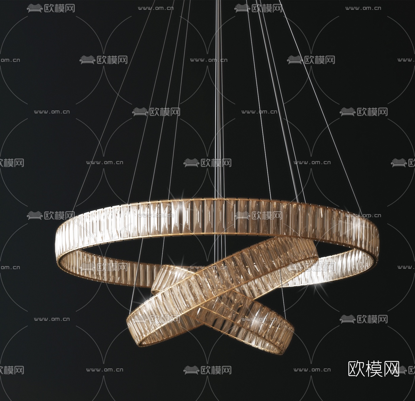 现代轻奢水晶玻璃吊灯3d模型下载（渲染图3）