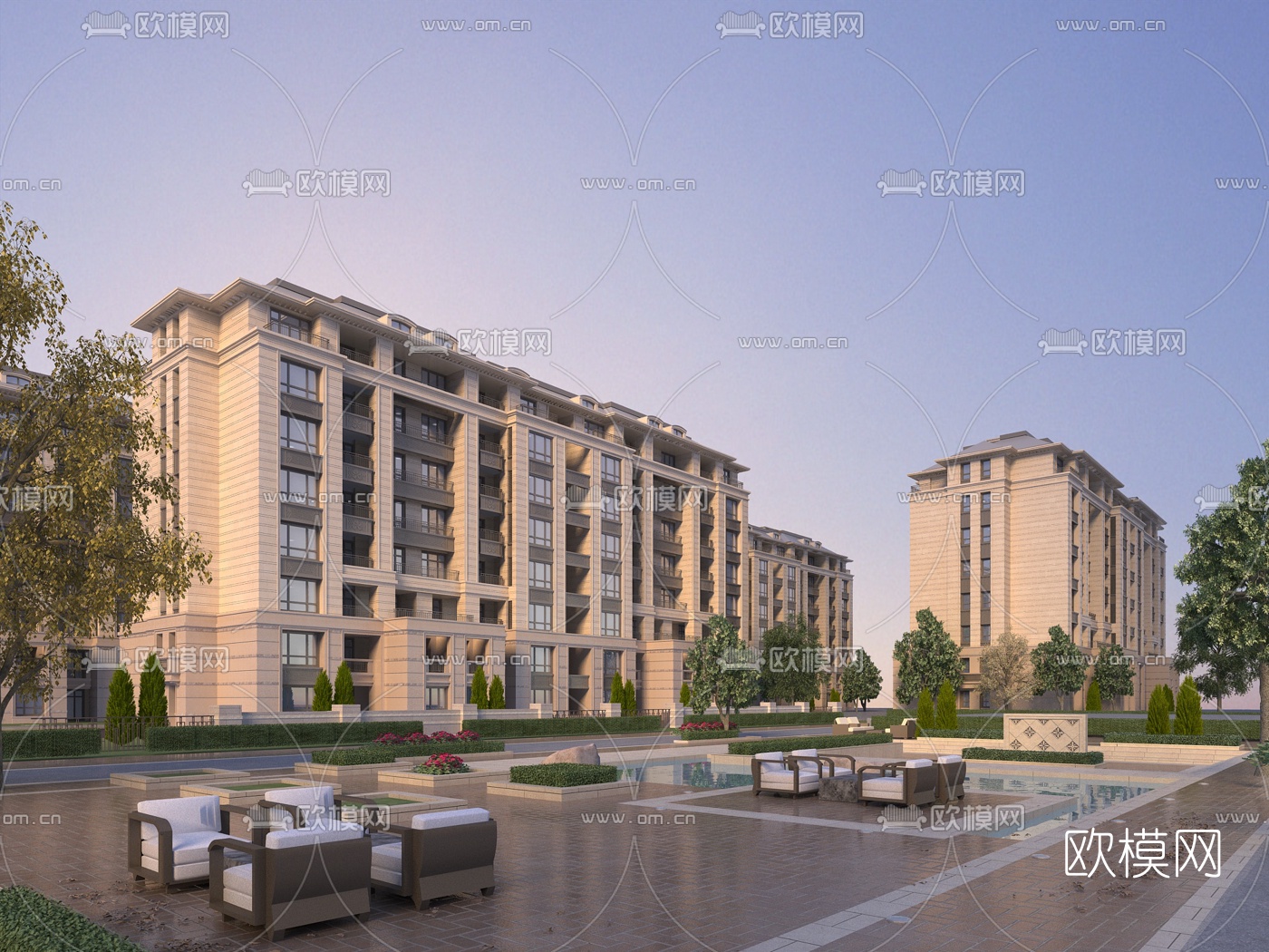简欧住宅小区外观3d模型