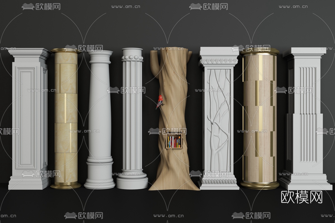 现代罗马柱建筑构件3d模型