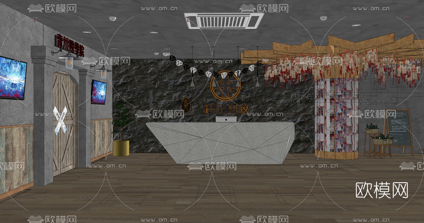 现代鬼校接待厅su模型下载（渲染图5）
