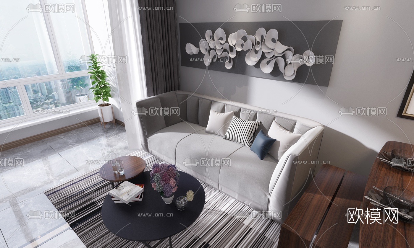 现代客厅餐厅免费3d模型