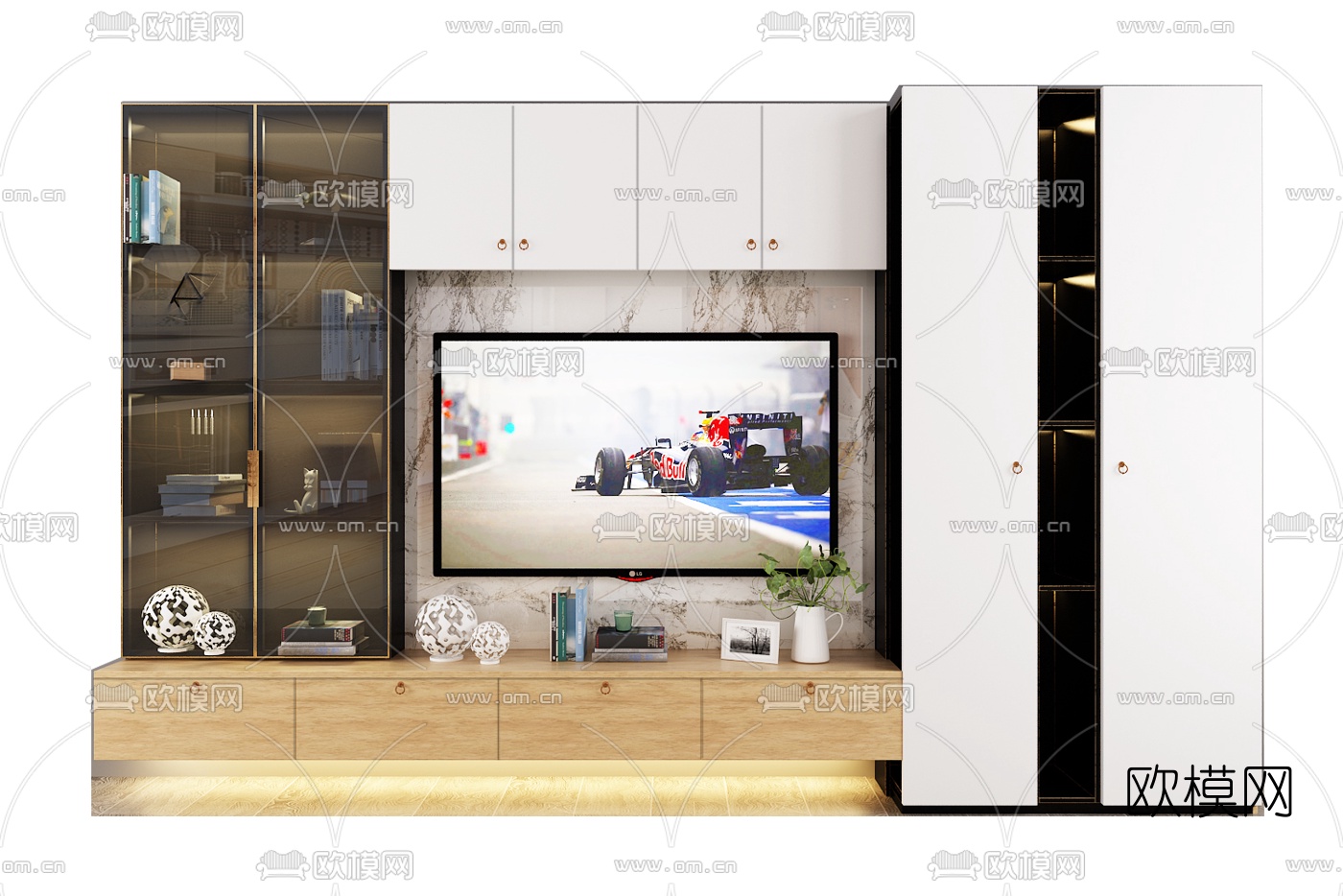 现代电视柜背景墙组合3d模型