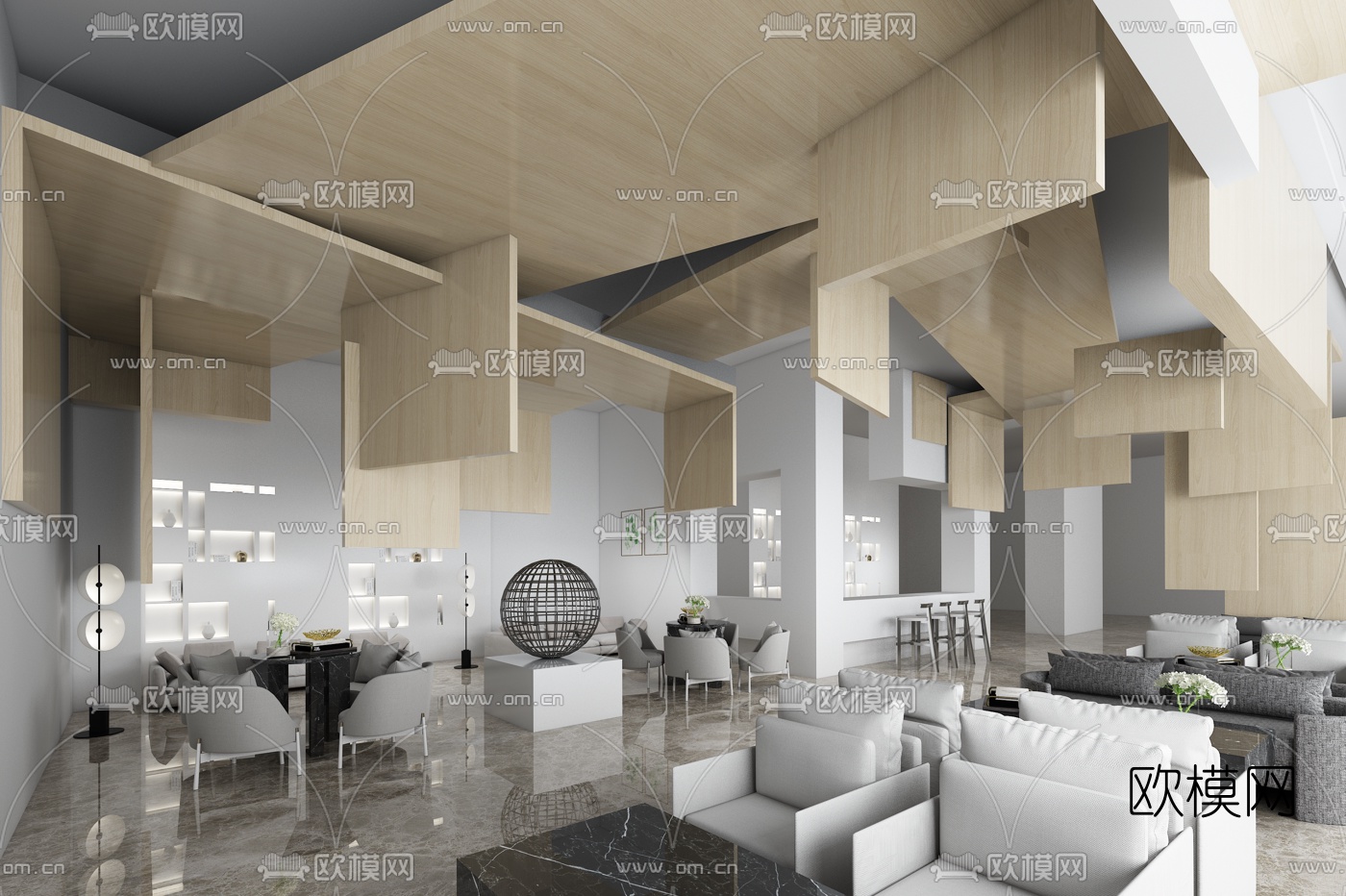 内构筑设计 现代售楼处大堂洽谈区3d模型下载_ID10138919_3dmax免费模型-欧模网