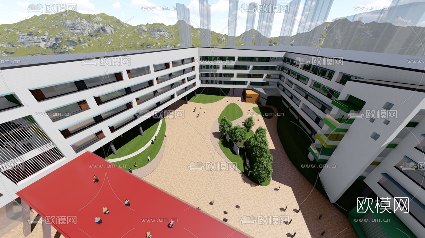 现代学校规划su模型下载（渲染图2）