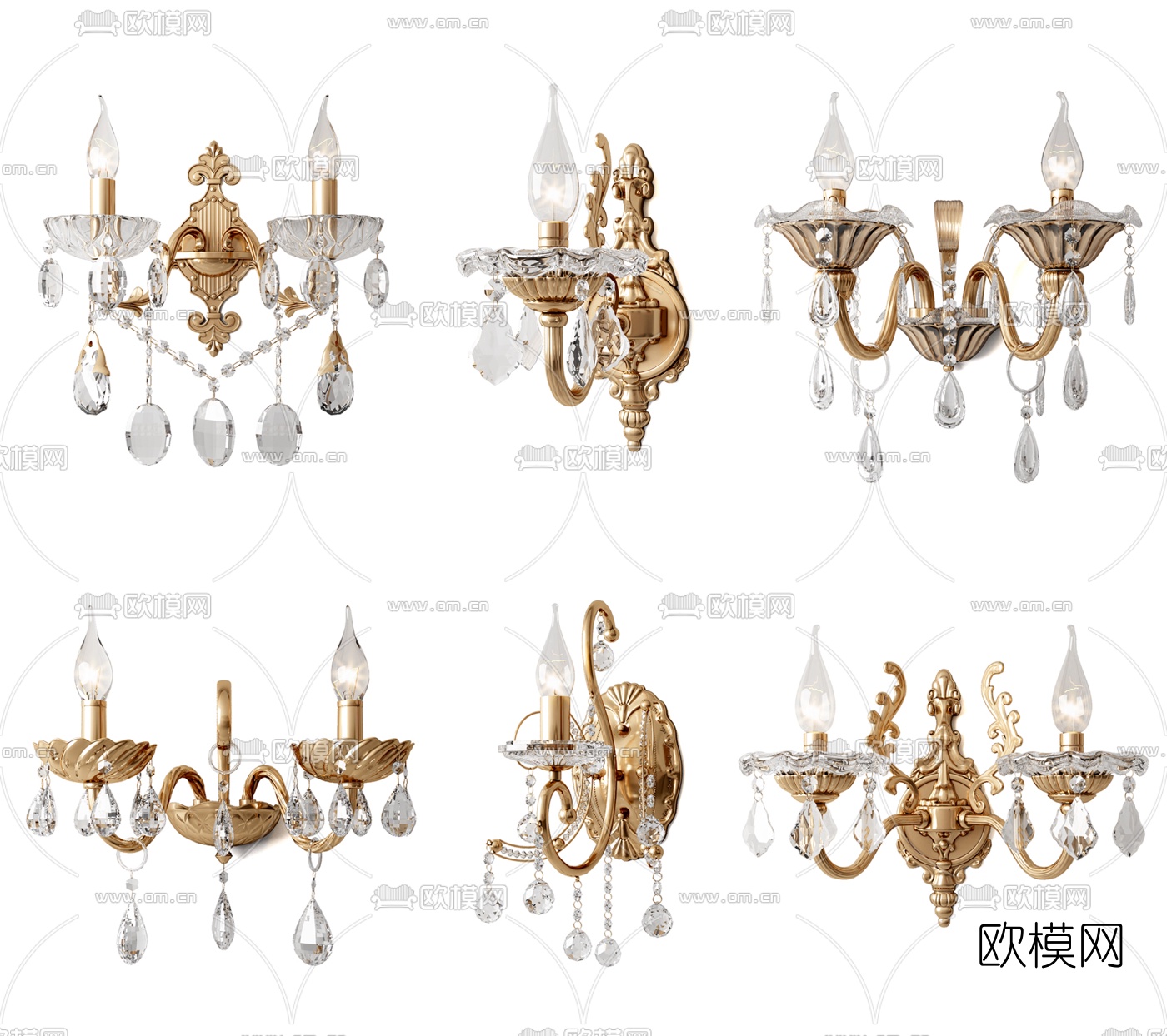 简欧水晶壁灯组合3d模型下载