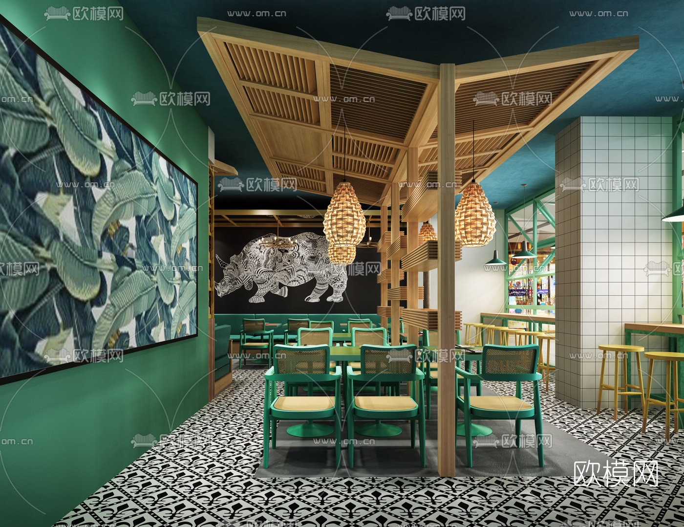 工业风自助餐厅3d模型